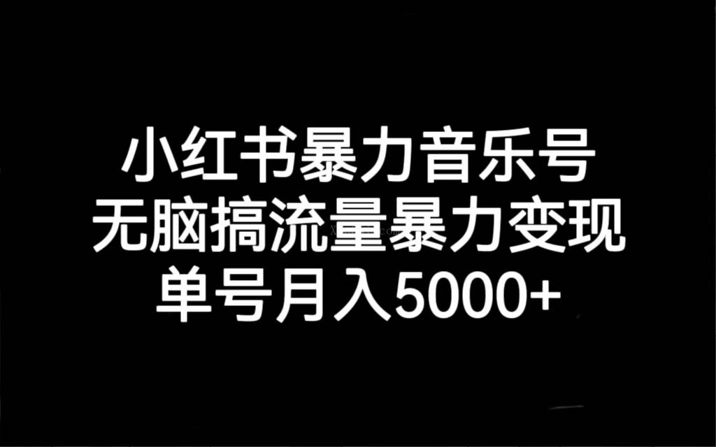 小红书暴力音乐号,无脑搞流量暴力变现,单号月入5000+-续财库